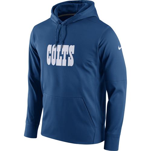 Men's Indianapolis Colts Nike Royal Circuit Wordmark Essential Performance Pullover Hoodie - Click Image to Close